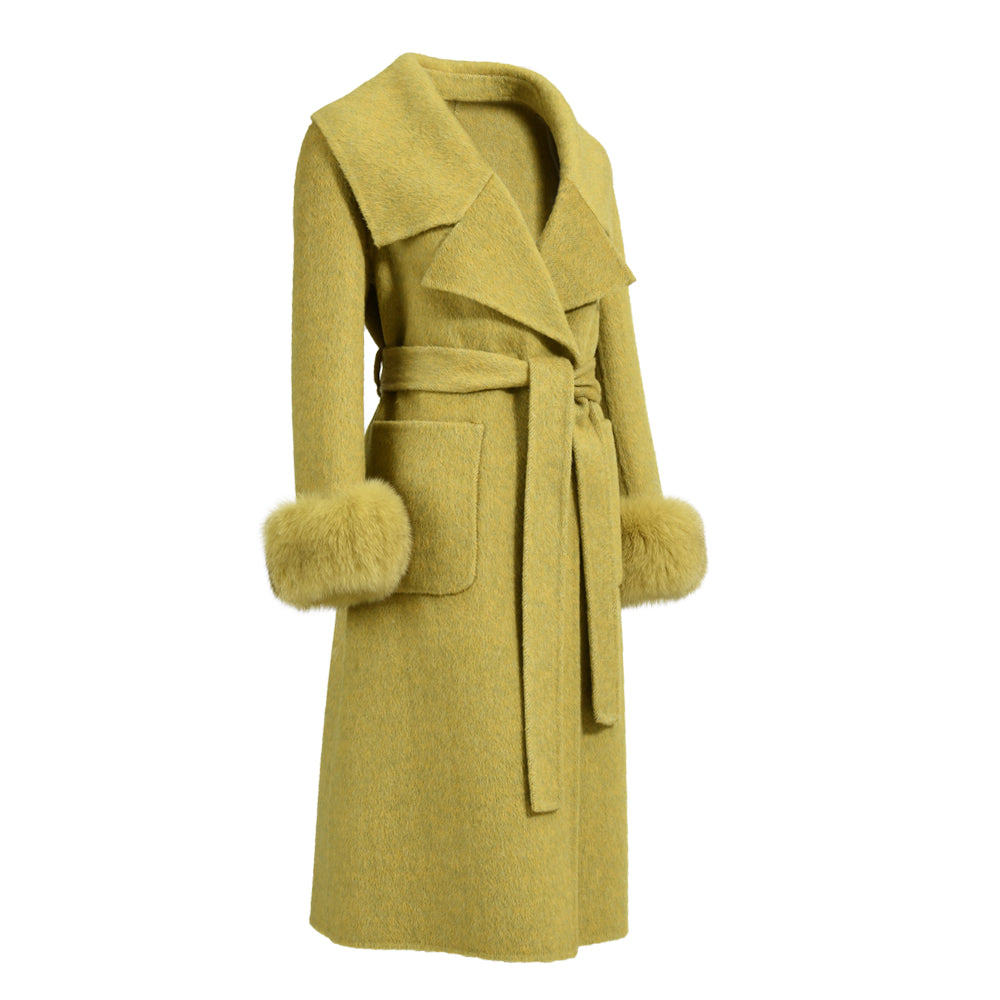 New Style Double-sided Cashmere Coat With Removable Fur Cuffs Custom Fashion Women Long Wool Cashmere Coat