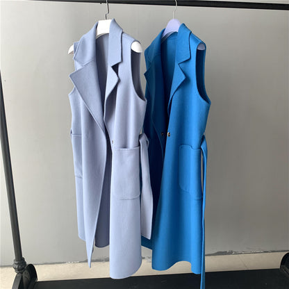 Jaxmonoy Women Cashmere Vest Modern Coat With Belt Outwear