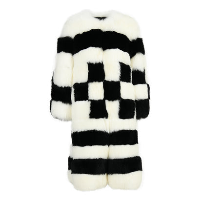 Long Style Mixed Color Luxury Genuine Fox Fur Coat Fashion Women Real Fox fur Winter Coat