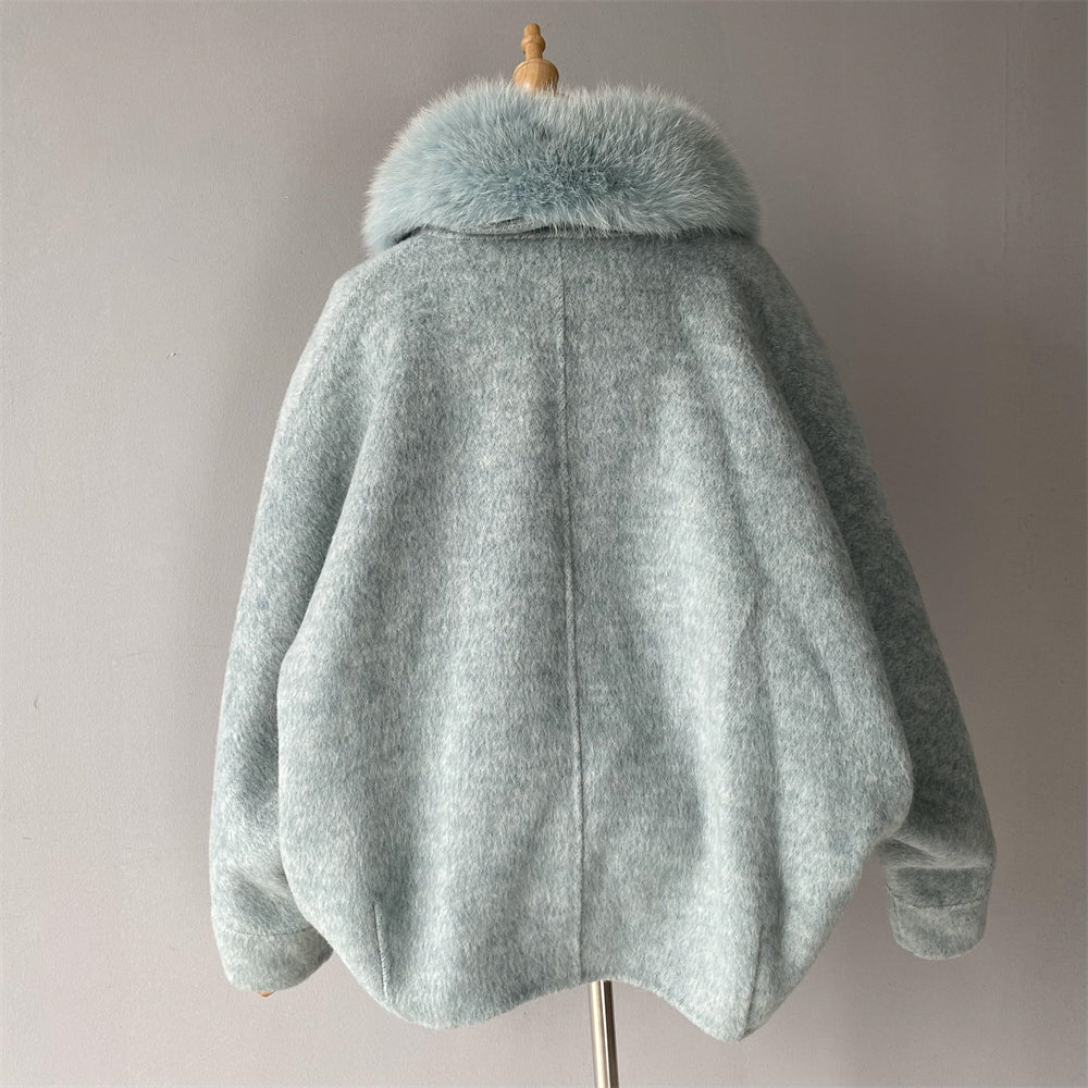 Custom High Quality Double-faced Cashmere Coat With Luxury Real Fox Fur Collar