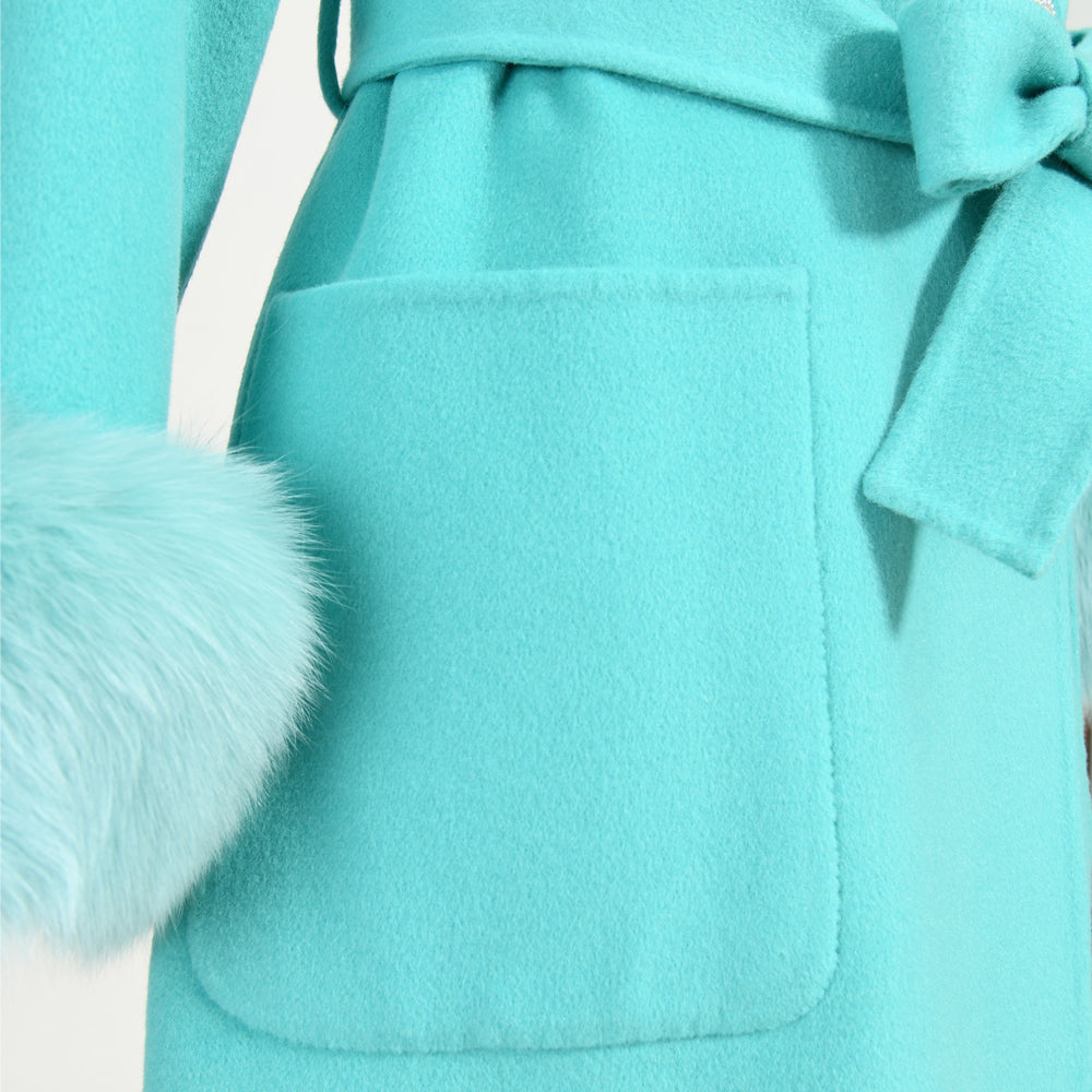 Wholesale Cashmere Coat With Real Detachable Fox Fur Scarf And Cuffs Winter High Quality Wool Blend Coats For Women