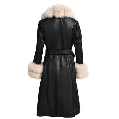 Long Leather Coats With Fur Collar And Cuffs Sheepskin Leather Jackets Unisex