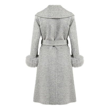 New Style Double-sided Cashmere Coat With Removable Fur Cuffs Custom Fashion Women Long Wool Cashmere Coat