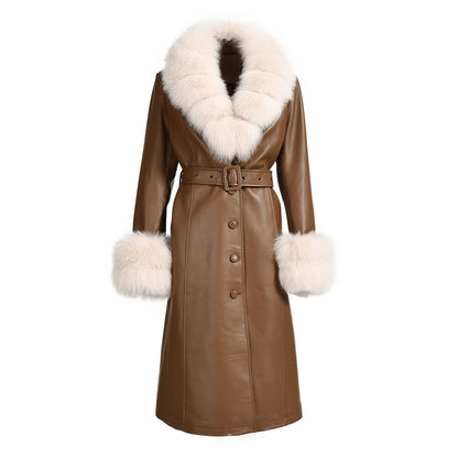 Long Leather Coats With Fur Collar And Cuffs Sheepskin Leather Jackets Unisex