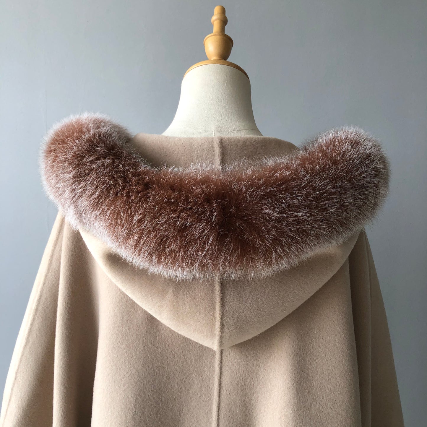 Jaxmonoy Luxurious Women Cashmere Cloak With Real Fox Fur Collar