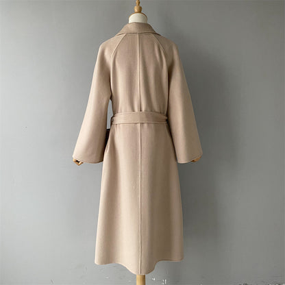 Solid Color Cashmere Coat With Big Side Pocket And Removable Belt