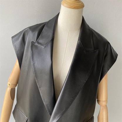 Ladies High Quality Real Sheepskin Leather Gilet Women  Leather Jacket Vest
