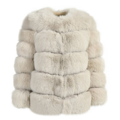 Crew Neck Ladies Real Fluffy Fox Fur Coat Custom Plus Size Coats