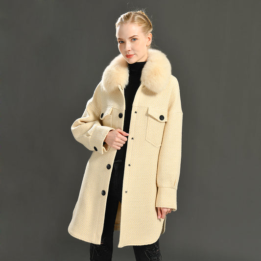 Jaxmonoy Elegant Lady Fashion Long Sleeve Turn-down Cashmere Coat