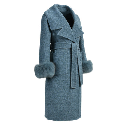 New Style Double-sided Cashmere Coat With Removable Fur Cuffs Custom Fashion Women Long Wool Cashmere Coat