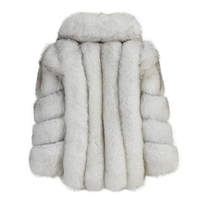High Quality Solid Color 2023 Women Real Fox Fur Coats With Fox Fur Collars