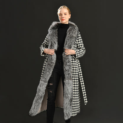 Jaxmonoy Long Style Cashmere Coat Stylish Ladies Outwear Coats With Real Fur Collars