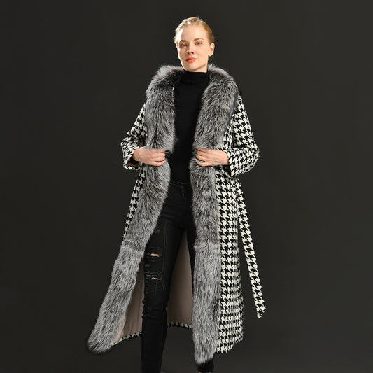 Jaxmonoy Long Style Cashmere Coat Stylish Ladies Outwear Coats With Real Fur Collars