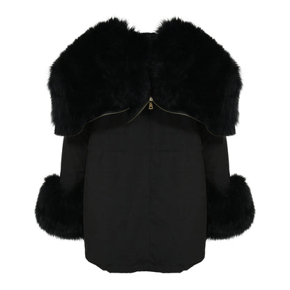Women Casual Short Style Real Fox Fur Lining Detachable Denim Fur Jacket Fox Fur Parka