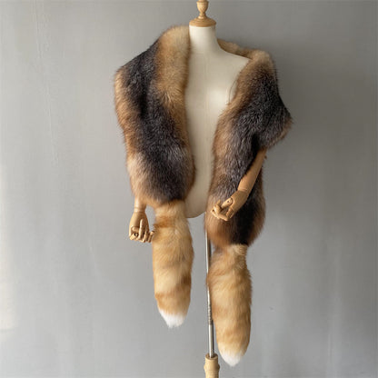 Jaxmonoy Trending Fashion Winter Luxurious Style Outwear Real Fox Fur Shawl