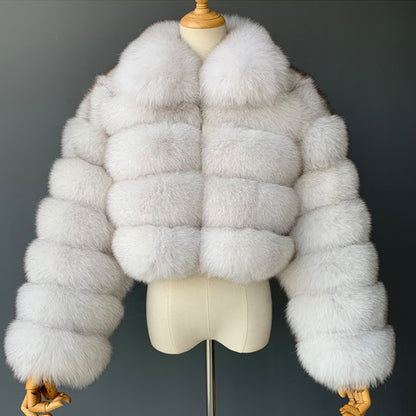 Jaxmonoy Real Fox Fur Coat With Square Fur Collar